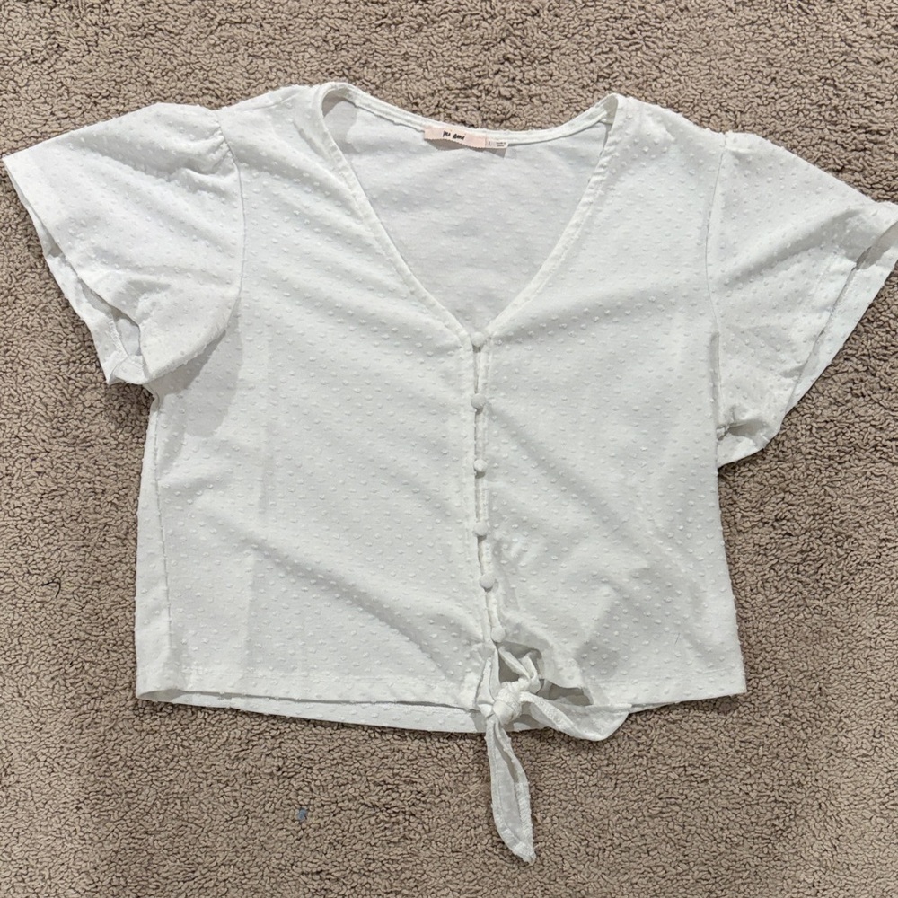 Miami White Textured Tie-Front Tee